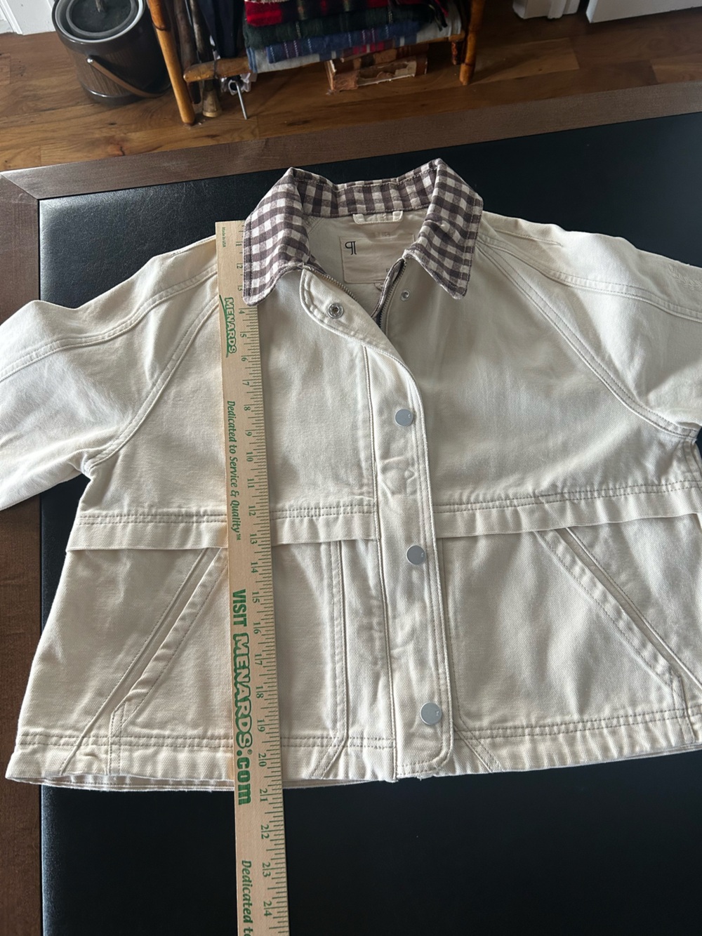 Pilcro Cream Jean Jacket with Plaid Trim - Picture 6 of 9